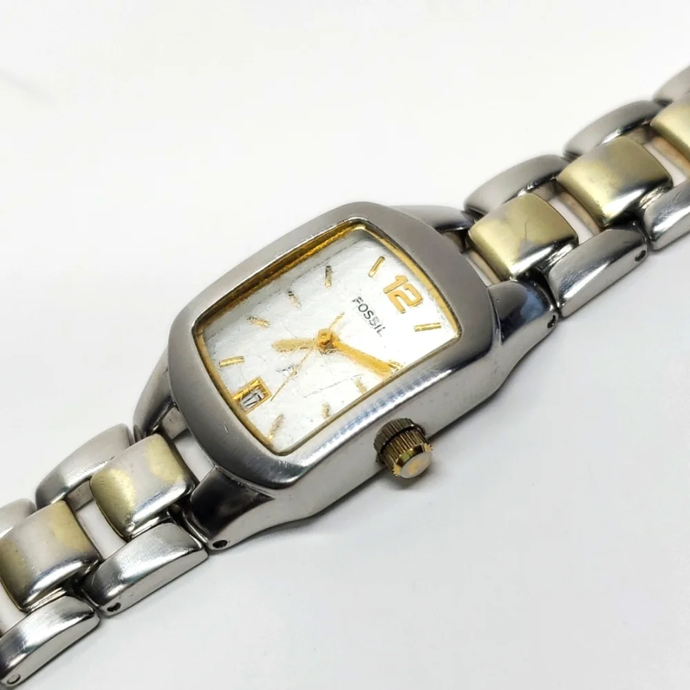 Vintage Fossil F² Watch ES9666 Two Tone Steel Wristband White Face Watch